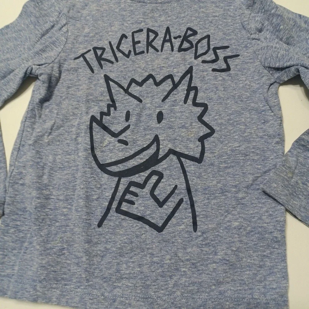 The Childrens Place T-Shirt Boys 3T Blue Tricera-Boss Long Sleeve Crew Neck Tee